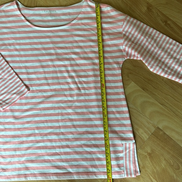 Ladies Talbots Melon White Striped 3/4 Sleeves Tunic Top Size MP - Picture 4 of 6